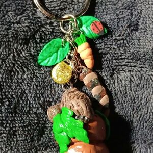 Cute Brown Earth Bun  Keychain with Charms